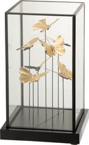 J-Line Stolp met Vlinders – Glazen Decoratie met Zwart Metaal – Industrieel Design - 32 cm hoog