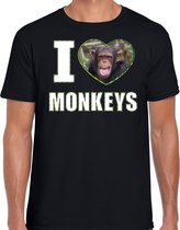 I love monkeys t-shirt met dieren foto van een Chimpansee aap zwart voor heren - cadeau shirt apen liefhebber 2XL