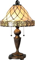 LumiLamp Tiffany Tafellamp Ø 36*62 cm E27/max 2*60W Beige, Bruin Glas in lood Driehoek Art Deco Tiffany Bureaulamp Tiffany Lampen