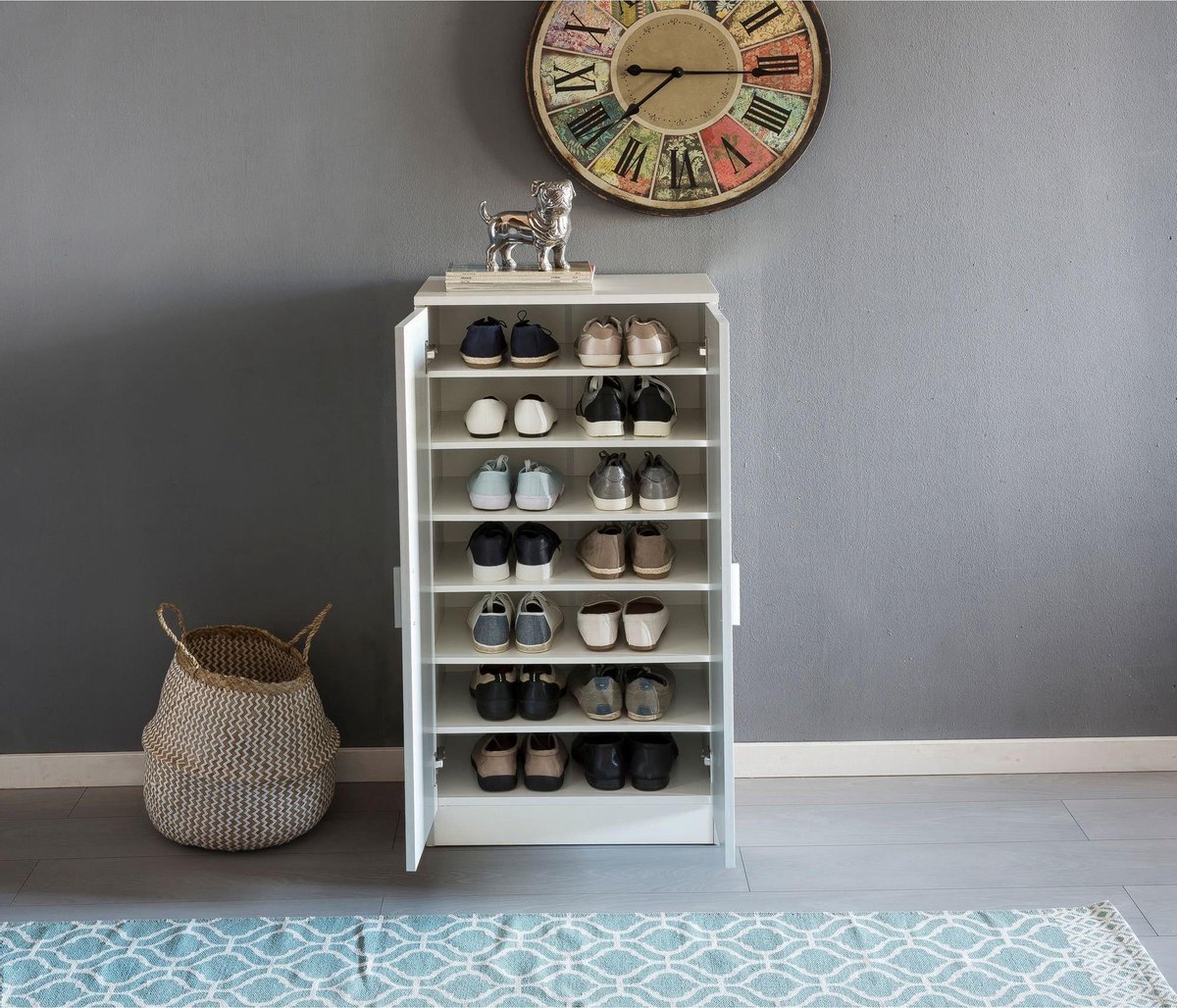 Nancy's Dunkirk Schoenenkast - Circa 14 Paar - Schoenen Organizer - Schoenenrek - Wit - Deuren