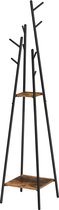 Nancy's Perryton Kapstok - 2 Legplanken - 8 Haken - 38 x 38 x 171 cm - Industrieel - Bruin - Zwart - Bewerkt Hout - Metaal