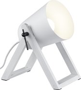LED Tafellamp - Tafelverlichting - Nitron Maryla - E27 Fitting - Rond - Mat Wit - Hout