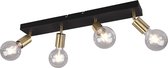 LED Plafondspot - Nitron Zuncka - E27 Fitting - 4-lichts - Rechthoek - Mat Zwart/Goud - Aluminium