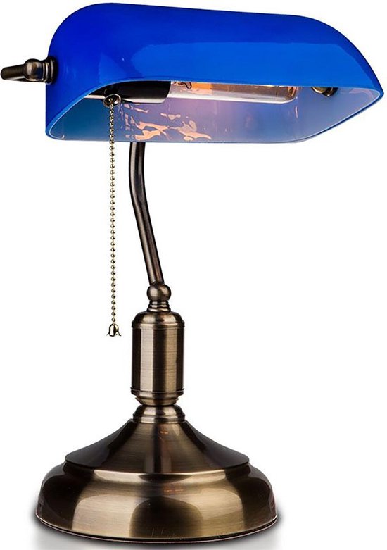 Relaxdays tafellamp retro, 39 cm hoog, nostalgisch design, art deco, lampe met houten voet, rond, messing look