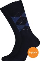Tommy Hilfiger Check Socks (2-pack) - herensokken katoen - geruit en uni - blauw - Maat: 43-46