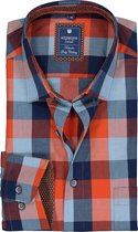 Redmond heren overhemd Regular Fit - oranje met blauw geruit (contrast) - Strijkvriendelijk - Boordmaat: 49/50