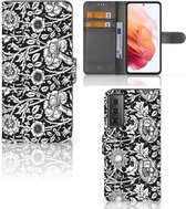GSM Hoesje Geschikt voor Samsung Galaxy S21 Beschermhoes Black Flowers
