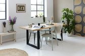 Woodcraft - Eettafel met stalen U-Frame en Massief Eikenhouten blad 180x95 cm - Strak industrieel Design - Edgy rand