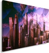 Schilderij Geometrische stad, NYC, paars/roze, 2 maten, Premium print