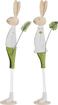 J-Line Konijn Met Blad Metaal Groen/Wit Small Assortiment Van 2