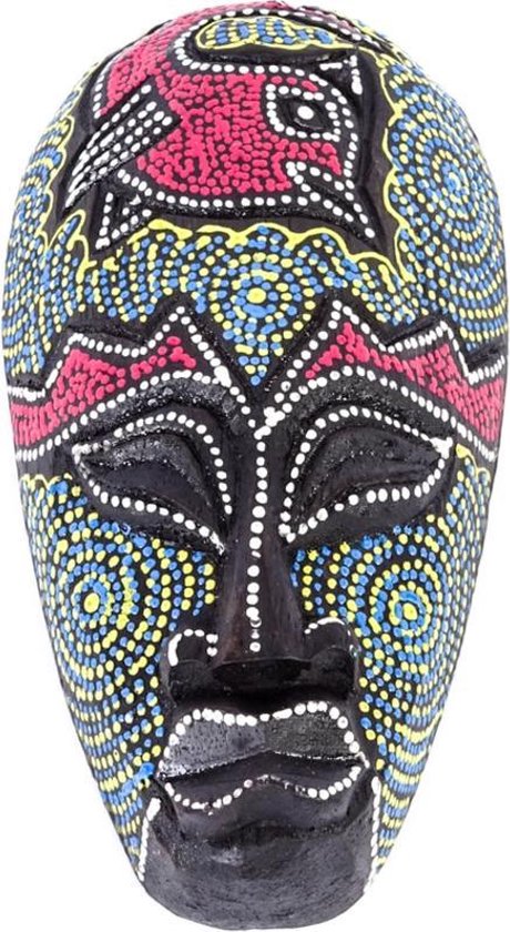 Wat is er mis Grote waanidee Nachtvlek Original handmade aborigional art decoratie masker rood-blauw-geel | bol.com