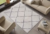 Hoogpolig vloerkleed ruiten Berber - crème/grijs 160x220 cm