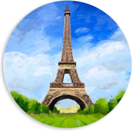 Forex Wandcirkel - Schilderij van Eiffeltoren van Parijs - 80x80cm Foto op Wandcirkel (met ophangsysteem)