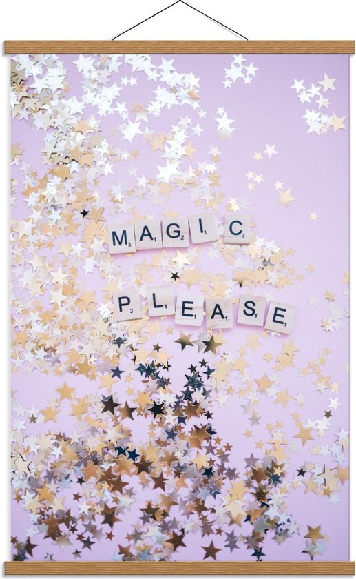 Schoolplaat – ''Magic Please'' met gouden Sterren - 60x90cm Foto op Textielposter (Wanddecoratie op Schoolplaat)