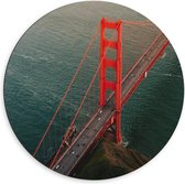 Dibond Wandcirkel - Golden Gate Bridge vanuit de Lucht - 60x60cm Foto op Aluminium Wandcirkel (met ophangsysteem)