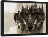 Foto in frame , Bruine wolven  ,120x80cm , bruin beige , wanddecoratie , Premium print