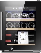 BODEGA43-12C - Design klein wijnkoelkast met compressor - 12 flessen - 3 houten lades - Vrijstaand wijnklimaatkast - Zwart