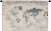 Wandkleed WereldkaartenKerst illustraties - Wereldkaart met landen in verschillende kleuren met een achtergrond van krantenpapier Wandkleed katoen 90x60 cm - Wandtapijt met foto