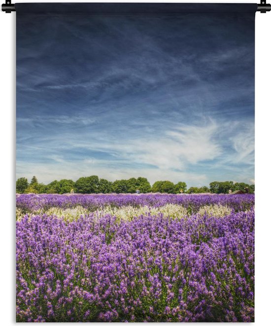 Tapisserie Lavande - Lavande violette et blanche en fleur dans un champ Tapisserie en coton 90x120 cm - Tapisserie avec photo