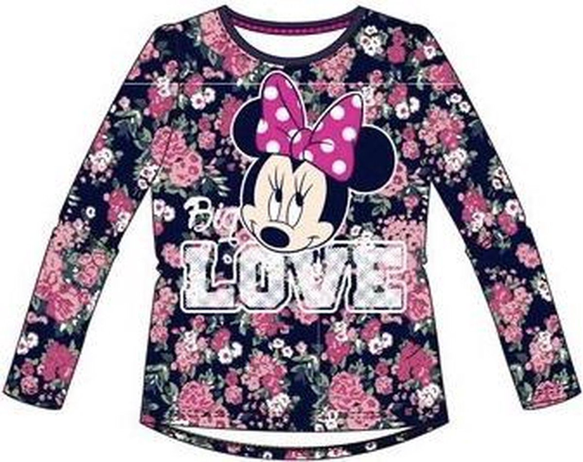 Disney Minnie Mouse longsleeve - donkerblauw/roze - LOVE - maat 92/98 (3 jaar)