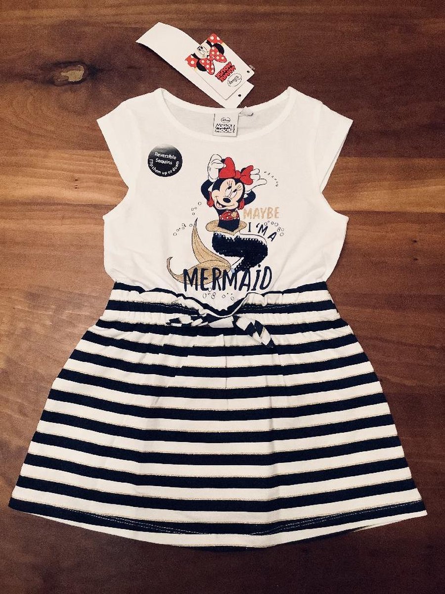Disney Minnie Mouse jurk - Zeemeermin - met veegpailletten - donkerblauw - maat 104 (4 jaar)
