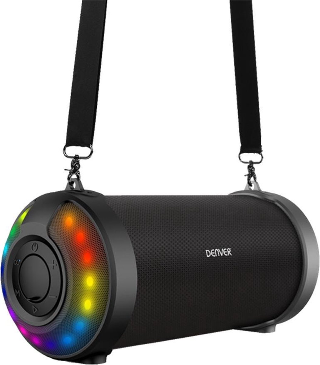 Denver Bluetooth Speaker met LED Verlichting - 85W - AUX/USB - Verstelbare Riem - BTG212 - Zwart