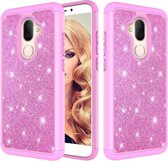 Glitter Poeder Contrast Huid Schokbestendig Siliconen + PC Beschermhoes voor Alcatel 7 (2018) / Alcatel Revvl 2 Plus (2018) / Alcatel 7 Folio (Roze)