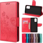 Voor Samsung Galaxy Note20 Butterfly Flower Embossing Horizontale Flip lederen tas met houder & kaartsleuven & portemonnee (rood)