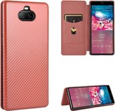 Voor Sony Xperia 8 Lite Carbon Fiber Texture Magnetische Horizontale Flip TPU + PC + PU Leather Case met Card Slot (Brown)