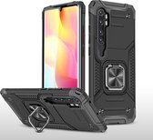 Voor Xiaomi Note 10 Lite Magnetisch pantser Schokbestendig TPU + pc-hoesje met metalen ringhouder (zwart)