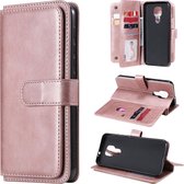 Voor Motorola Moto G9 Play Multifunctionele Magnetische Koperen Gesp Horizontale Flip Effen Kleur Leren Case met 10 Kaartsleuven & Portemonnee & Houder & Fotolijst (Rose Goud)