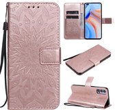 Voor OPPO Reno4 5G Sun Embossing Pattern Horizontale Flip Leather Case met Card Slot & Holder & Wallet & Lanyard (Rose Gold)