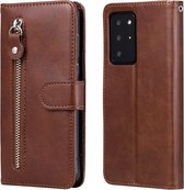 Voor Samsung Galaxy Note20 Ultra Mode Kalf Textuur Rits Horizontale Flip Leren Case met Standaard & Kaartsleuven & Portemonnee Functie (Bruin)
