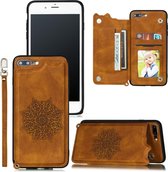 Voor iPhone 8 Plus & 7 Plus Mandala reliëf PU + TPU-hoesje met houder & kaartsleuven & fotolijst & draagriem (bruin)