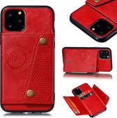 Voor iPhone 12 lederen beschermhoes met houder en kaartsleuven (rood)