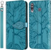 Voor Samsung Galaxy A8s Life of Tree Embossing Pattern Horizontale Flip Leather Case met houder & kaartsleuf & portemonnee & fotolijst & Lanyard (Lake Blue)