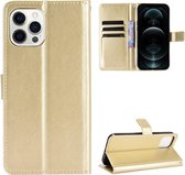 Crazy Horse Texture Horizontale Flip Leren Case met Houder & Kaartsleuven & Portemonnee & Lanyard voor iPhone 12/12 Pro (Goud)