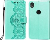 Voor Motorola Moto E6 Flower Vine Embossing Pattern Horizontale Flip Leather Case met Card Slot & Holder & Wallet & Lanyard (Green)