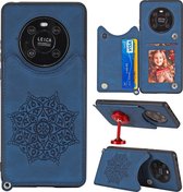 Voor Huawei Mate 40 Pro Mandala reliëf PU + TPU hoesje met houder & kaartsleuven & fotolijst & riem (blauw)