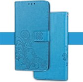 Reliëf patroon PU + TPU horizontaal flip lederen tas voor iPhone XR, met houder & kaartsleuven en portemonnee (blauw)