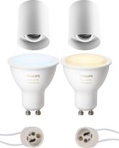 PHILIPS HUE - Opbouwspot Set GU10 - White Ambiance - Bluetooth - Prima Luxina Pro - Opbouw Rond - Mat Wit - Verdiept - Kantelbaar - Ø90mm