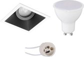 LED Spot Set - Prima Zano Pro - GU10 Fitting - Inbouw Vierkant - Mat Zwart/Wit - 4W - Helder/Koud Wit 6400K - Kantelbaar - 93mm