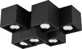 LED Plafondlamp - Plafondverlichting - Iona Ferry - GU10 Fitting - 6-lichts - Rechthoek - Mat Zwart - Aluminium