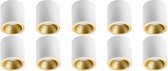 Opbouwspot 10 Pack - Prima Cliron Pro - GU10 Fitting - Opbouw Rond - Mat Wit/Goud - Aluminium - Verdiept - Ø90mm