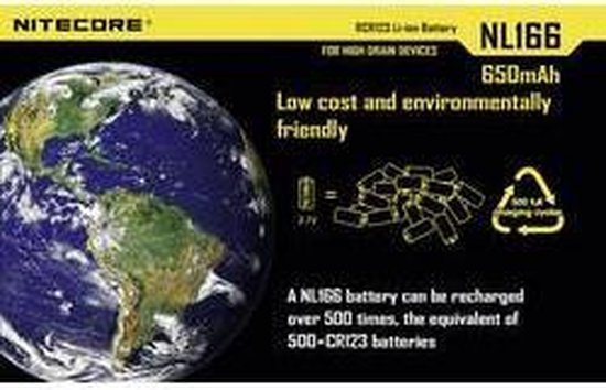 NiteCore NL166 Pile rechargeable spéciale 16340 Li-Ion 3.7 V 650 mAh