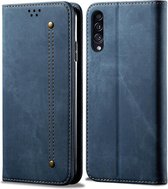 Voor Galaxy A50s / A50 / A30s denim textuur casual stijl horizontale flip lederen tas met houder en kaartsleuven en portemonnee (blauw)