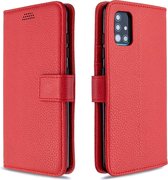Voor Galaxy A51 Litchi Texture horizontale flip lederen tas met houder & kaartsleuven & portemonnee & fotolijst (rood)