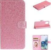 Voor Samsung Galaxy Note20 Glitter Poeder Horizontale Flip Leren Case met Kaartsleuven & Houder & Fotolijst & Portemonnee & Lanyard (Roze)