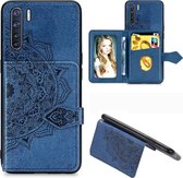 Voor OPPO A91 / F15 / Reno 3 Mandala reliÃ«f magnetische doek PU + TPU + pc-hoes met houder en kaartsleuven en portemonnee en fotolijst en riem (blauw)
