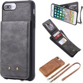 Voor iPhone 6 Plus Verticaal Flip Schokbestendig Lederen Beschermhoes met Lang Touw, Kaartsleuven & Beugel & Fotohouder & Portemonnee Functie (Grijs)